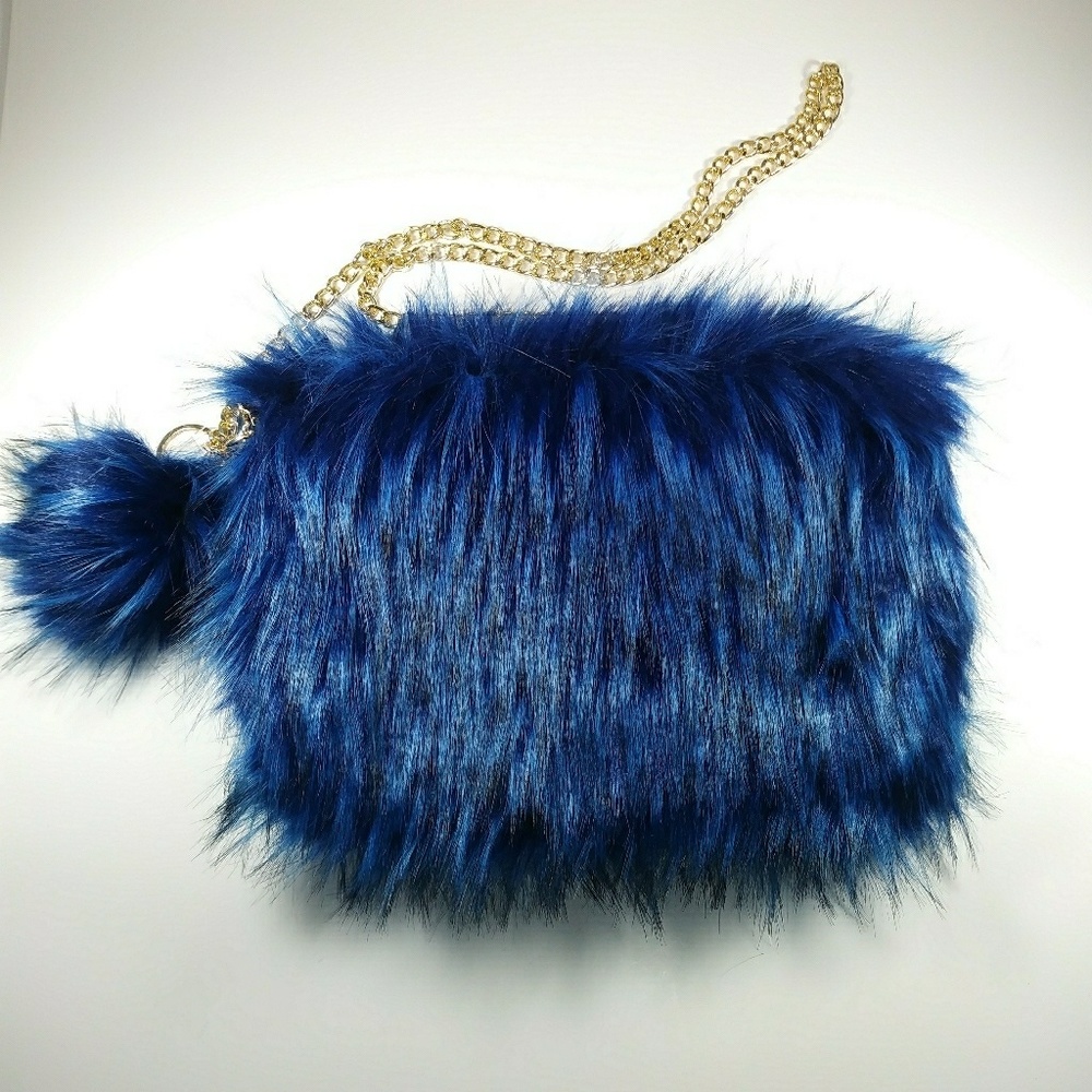 NWT - ROYAL BLUE FAUX FUR CLUTCH/BAG